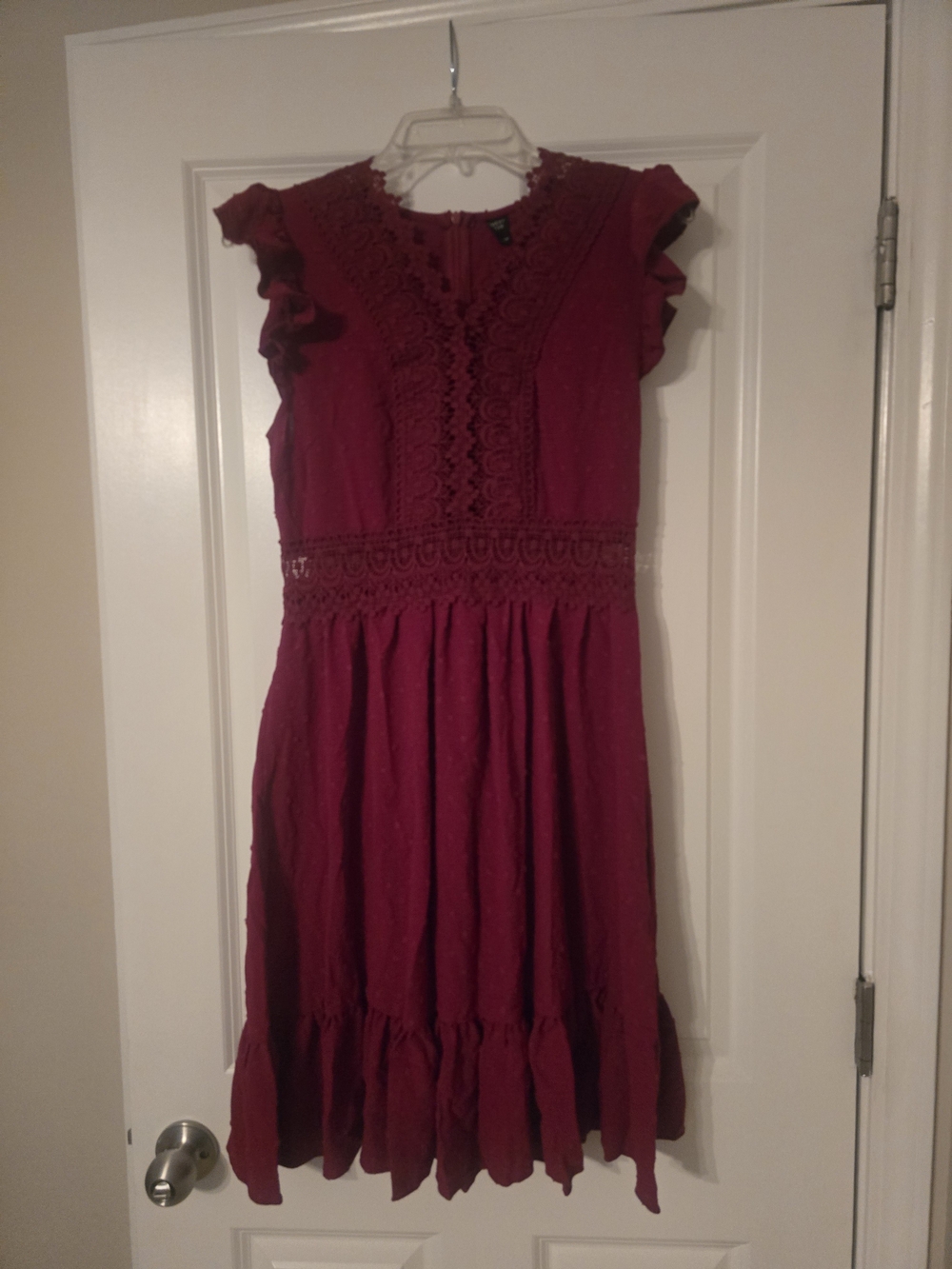 Emery Rose Deep Red Lace-trimmed Dress